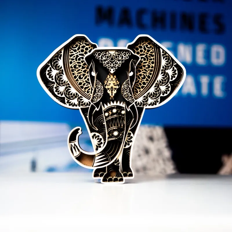 Five-layer elephant laser cut from 3 mm wood