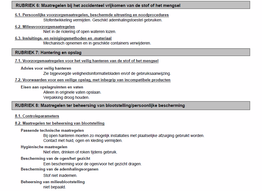 MSDS opslag en bescherming