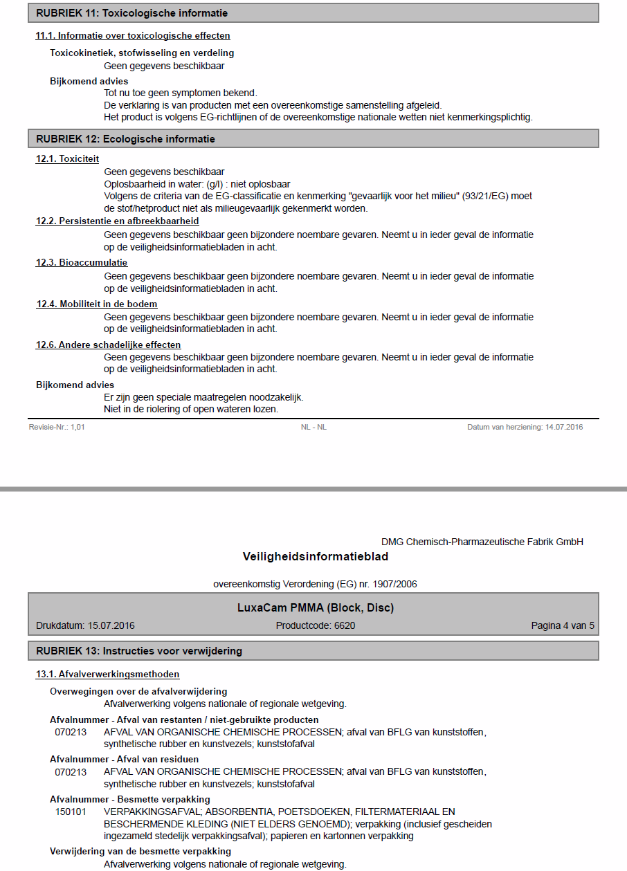 MSDS Toxicologie