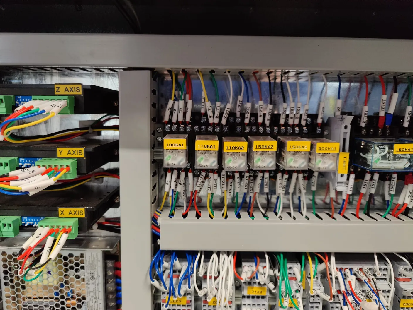 Schaltschrank der BRM Slim mit den Relais 100KA1 und 100KA2 und den Achstreibern