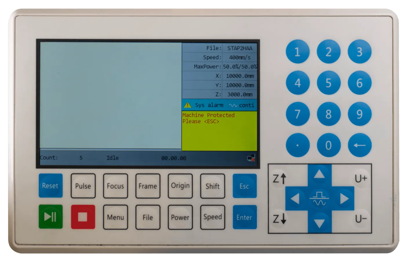Fehlermeldung Machine Protected, Please ESC auf dem Display der Lasermaschine