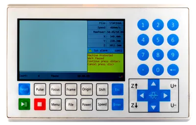 Foutmelding Machine Protected, Work Paused op het display van de lasermachine