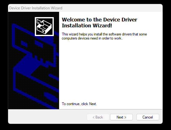 Welkomstscherm van de FTDI Device Driver Installation Wizard