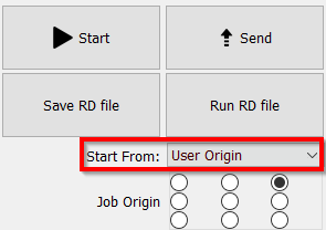 Start From op User Origin in het Laser-venster van LightBurn